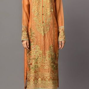 Limelight orange cotton net kurta